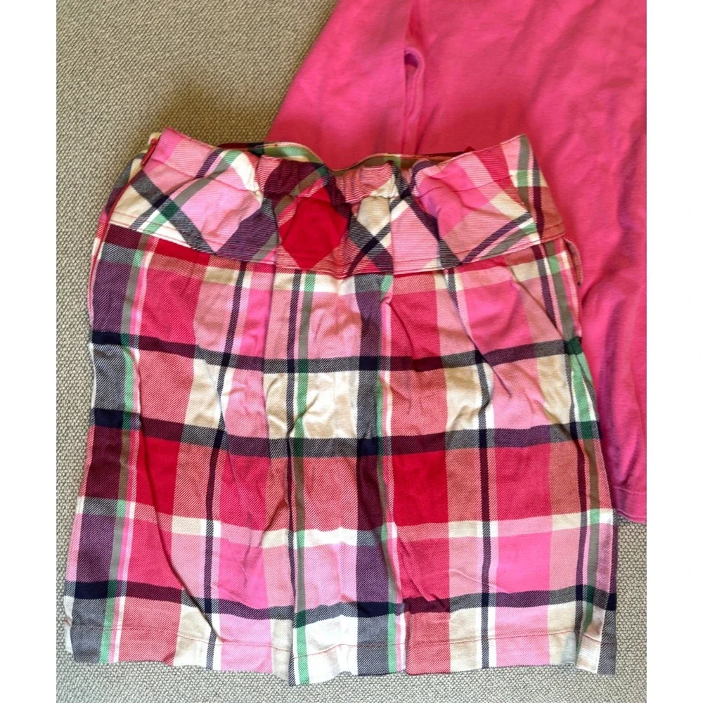 Gymboree Girls Pink Bunny Long Sleeve Top and Plaid Skort Set Size 10